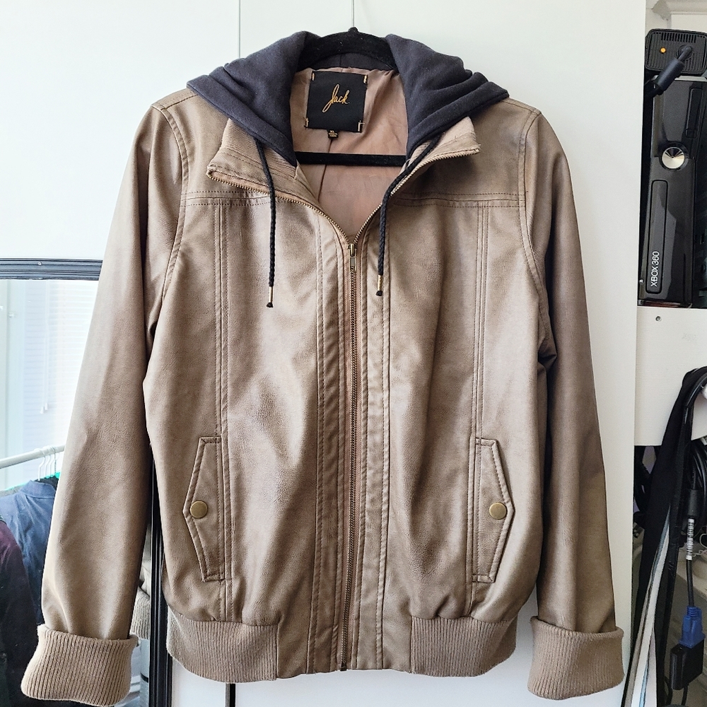 Vegan Leather Hoodie Leather Jacket Combo (XL)